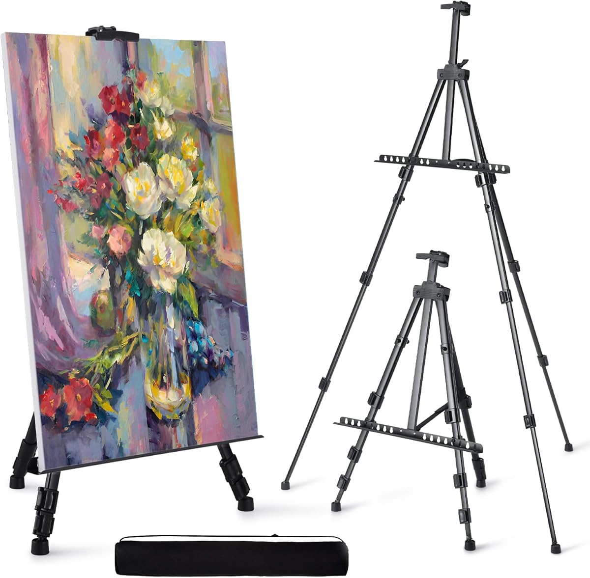 Artify Easel Stand for Sign, Adjustable Double-Tier Portable Art Easel Stand, Height Adjustable from 22-66 Inches, Tripod Display Easel for Painting and Sign, Includes Carrying Bag, 66 Inches, Black