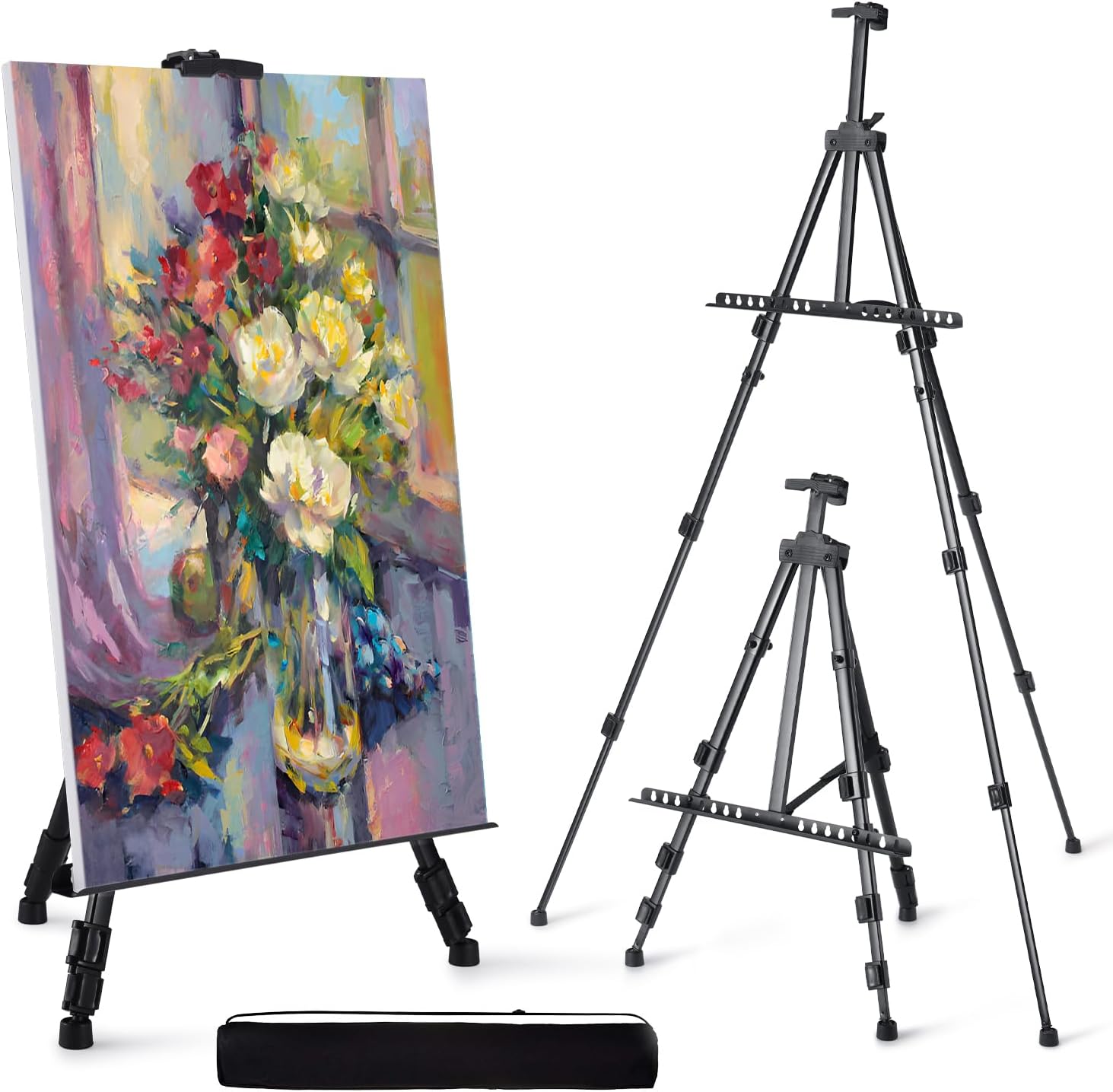 Artify 66 Inches Double Tier Easel Stand, Adjustable Height from 22-66โ, Tripod for Painting and Display with a Carrying Bag and Spare Parts, Aluminum, 1PACK, Black