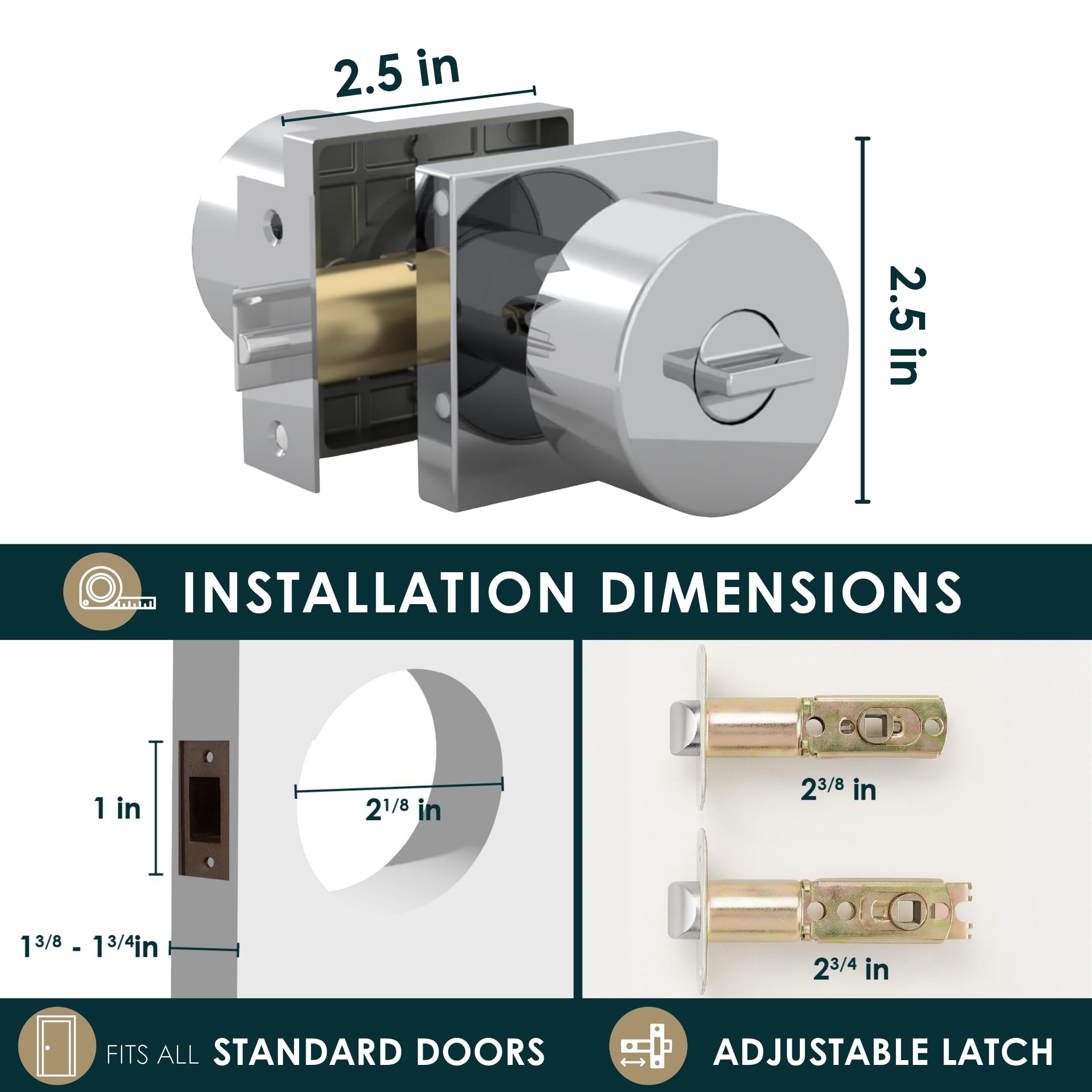 Mega Handles - SUANA Entry Combo I - Pomo de puerta de entrada y cerradura de un solo cilindro y llave - Pomo de puerta de bloqueo resistente para puertas zurdas o diestras - Cromo pulido
