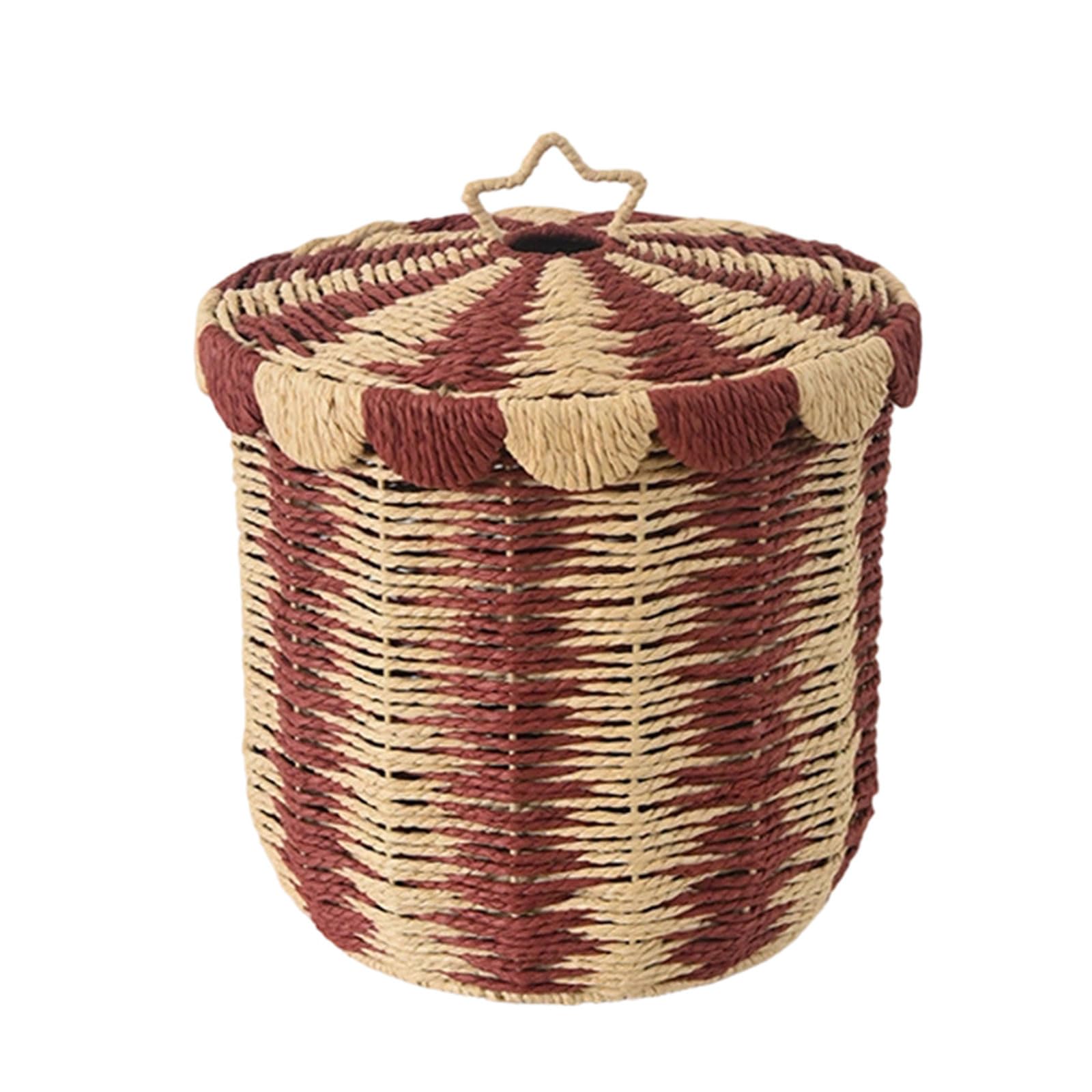 Zeiwohndc Red Trumpet Bucolic Woven Fabric Covered Laundry Basket Sturdy Base Ventilated Dirty Clothes Bin Ideal For Family Needs Laundry Container