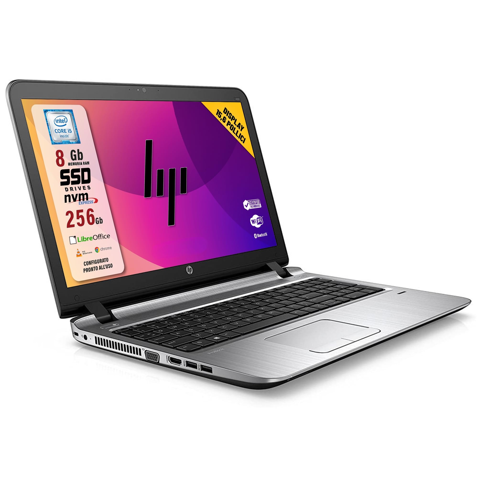 HP Probook, Pc Portatile Notebook intel core i5-6200U, Display HD