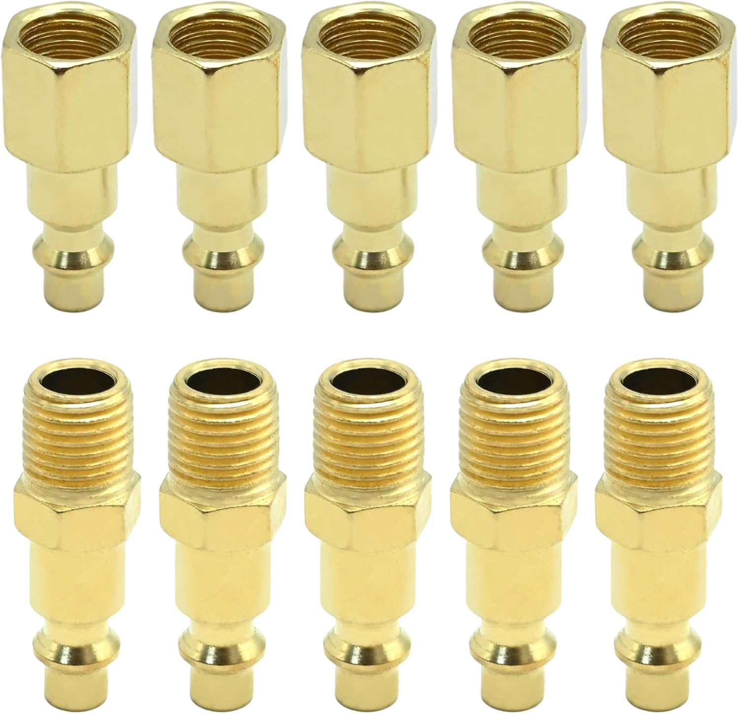 10 Pcs Brass 1/4-Inch NPT Male Industrial Air Hose Quick Connect Adapter, Air Coupler and Plug Kit, Air Compressor Fittings (20PM+20PF)