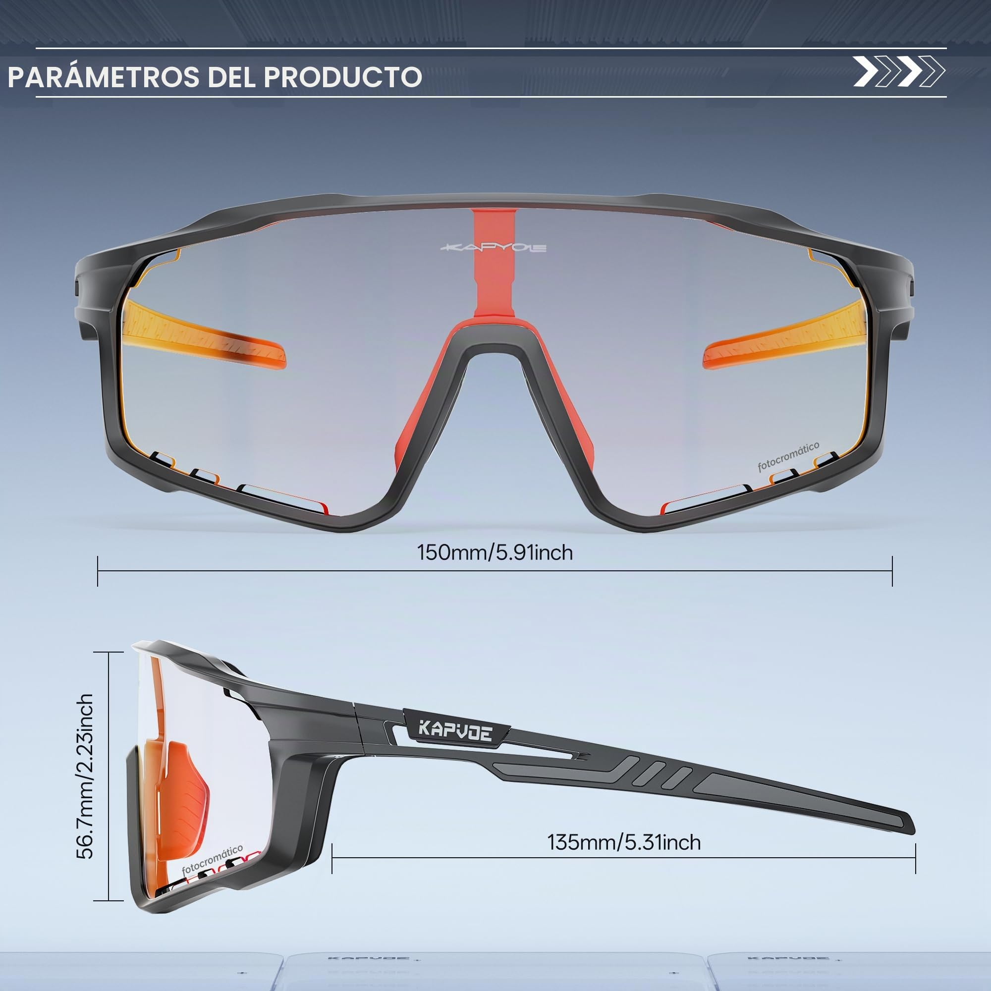 KAPVOE Gafas de Ciclismo Hombre Mujer K76 | Montura TR90, almohadilla nasal ajustable para ciclismo.