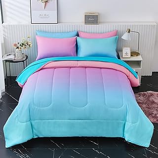 Rainbow Kids Comforter Sets for Girls, Twin Size 4-Pieces Bed in a Bag, Ultra Soft Microfiber Comforter and Sheet Sets, All Season Durable Bedding Set(Rainbow,Twin)