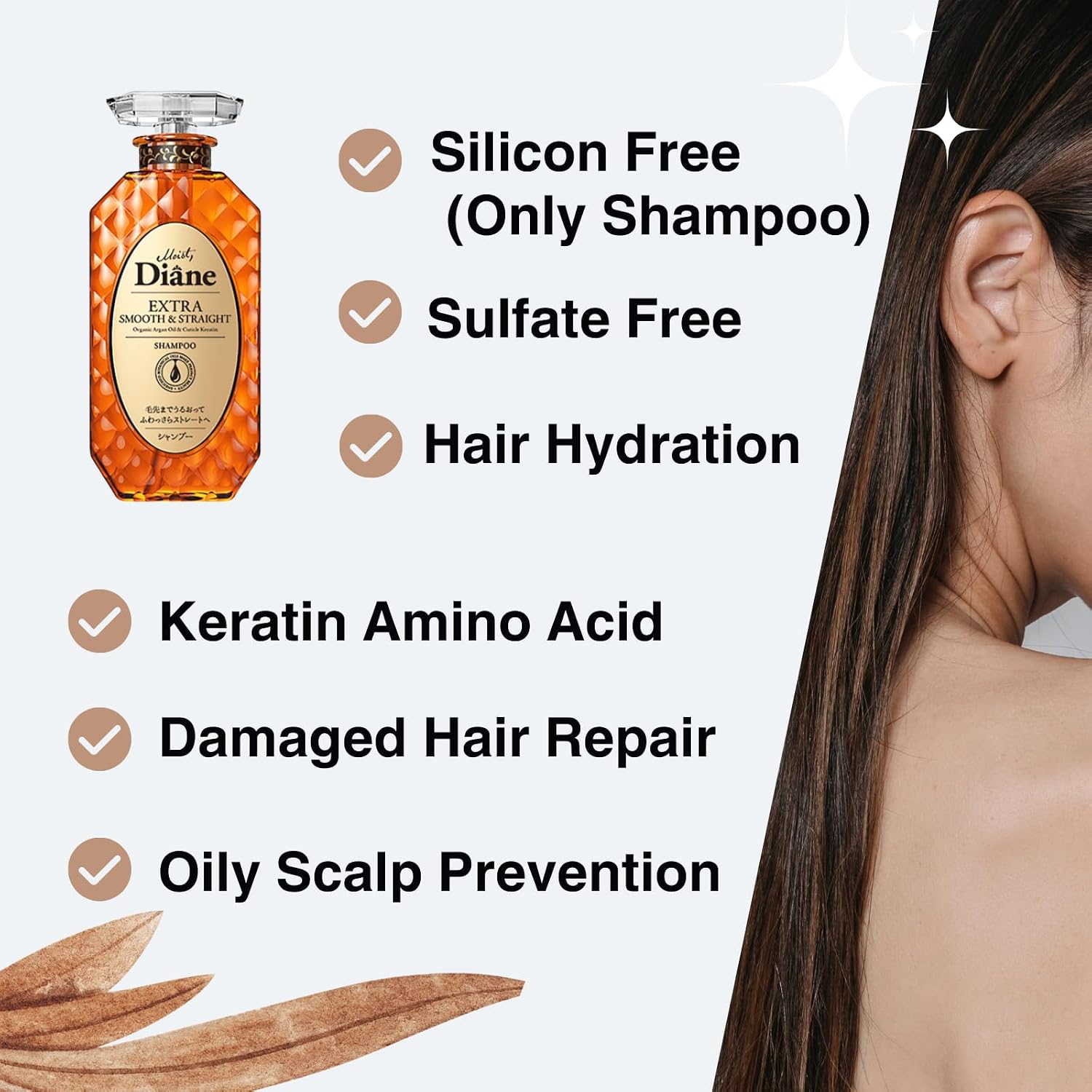 Moist Diane Keratin Shampoo and Conditioner Set for Women & Men, Anti-Frizz Shampoo & Conditioner with Argan Oil & Marine Protein from Japan; Silicone& Sulfate Free, EXTRA SMOOTH & STRAIGHT 30.4 Fl Oz