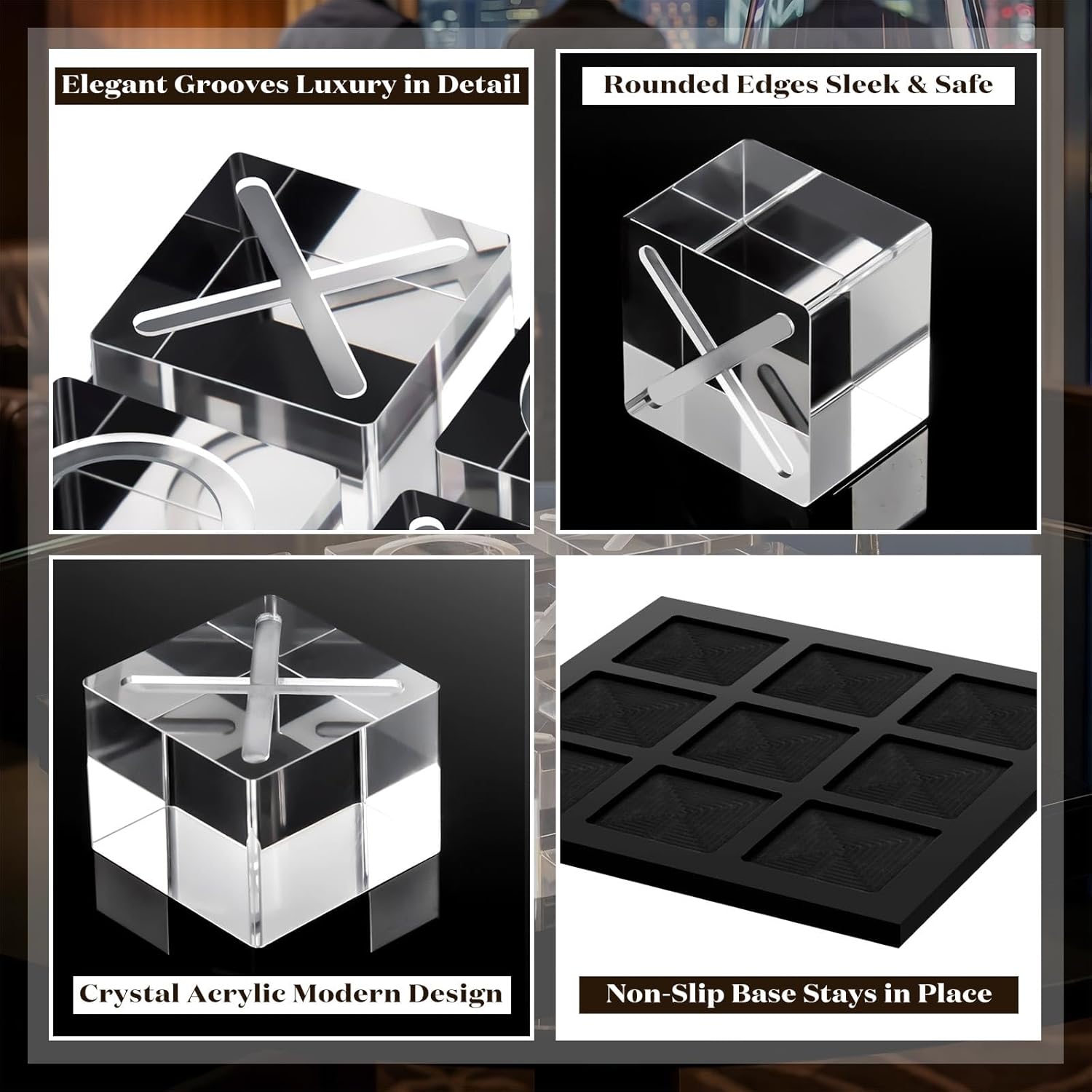 8 Inches Modern Tic Tac Toe Table Decor Acrylic Luxury Tic Tac Toe Set with Black Base Desktop Board Game for Home Decoration Luxury Desktop Acrylic Xo Board Game Housewarming Gift