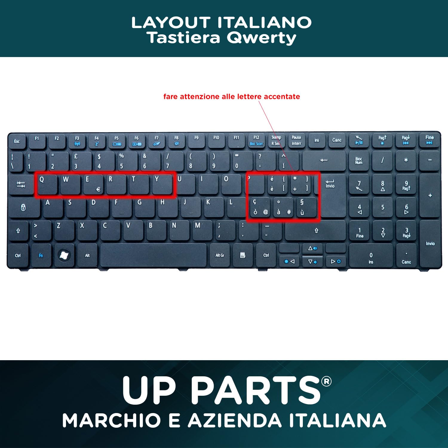 Tastiera Acer Layout Italiano per Notebook Aspire 5250, 5560, 5625, 5733, 5736, 5741, 5745, 5810, 7750G-6823, 7750, 7740, 8942, MP-09G36I0-6981W, KB.I170A.158, NSK-AUF0E Colore Nero