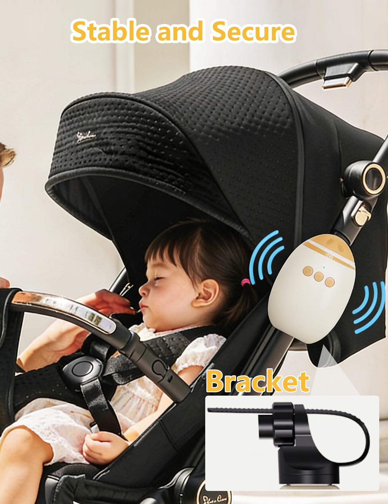 Cochecito de bebé, ayuda a dormir recargable con temporizador, carga USB-C, función de balanceo portátil para cochecito y cochecito