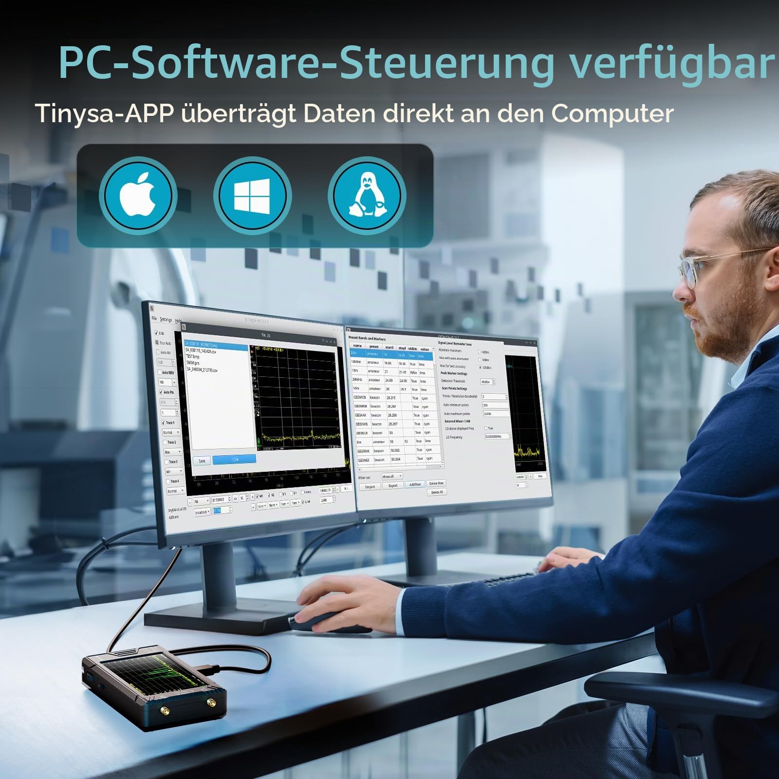 SEESII TinySA Ultra+ ZS406 Spektrumanalysator, 2025 Tragbarer Frequenzanalysator 4,0 Zoll 100 kHz - 5,4 GHz mit 32GB Speicherkarte, 2 in 1 Signalgenerator 100 kHz - 800 MHz MF/HF/VHF UHF-Eingang