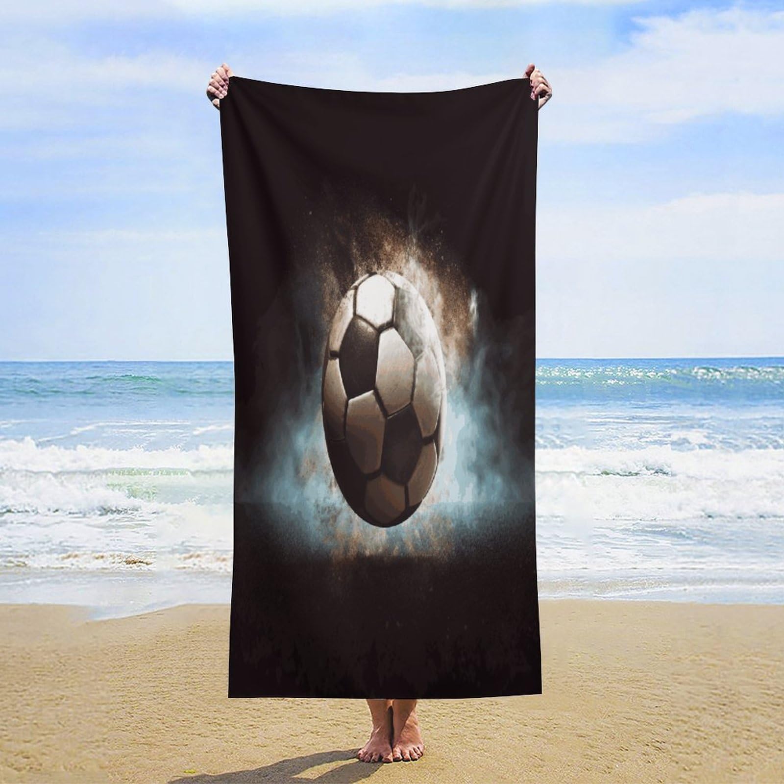 Toallas de baño deportivas de fútbol unisex, toalla de playa ligera de secado rápido, toalla de baño para viajes, deportes, piscina, natación, baño, camping, yoga, adultos, 160 x 80 cm