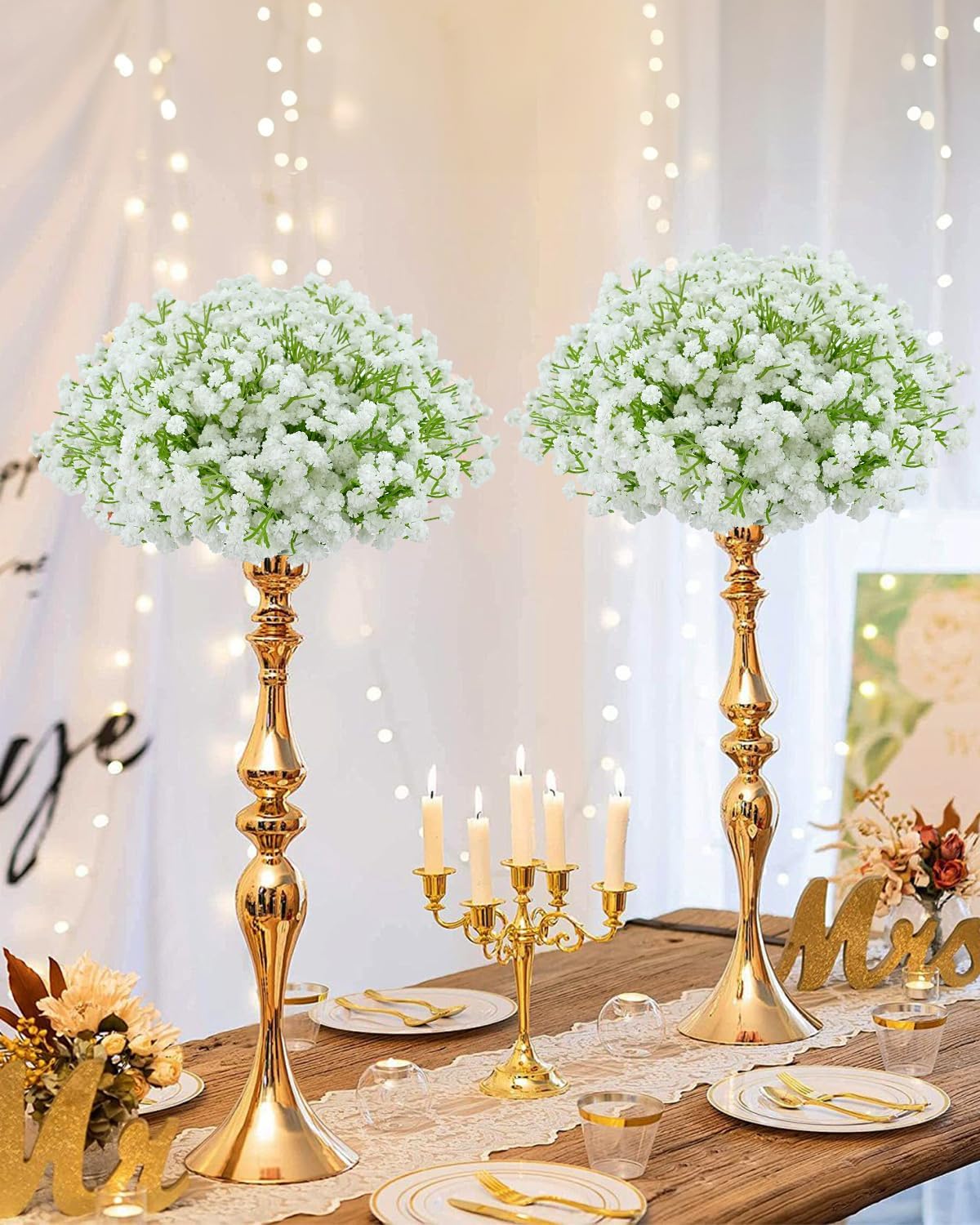 30Pcs Babys Breath Artificial Flowers, Small Faux Baby Breath Flowers Artificial Bulk, Real Touch White Gypsophila Fake Babies Breath Flowers for Wedding Home Outdoors Decor Floral Arrangement - Image 7