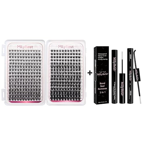 Miniatura 1 de MilyBest 368 pestañas en racimo de rizo C de 0.315 a 0.630 pulgadas, pestañas individuales, extensiones de pestañas finas, para unir y sellar + kit