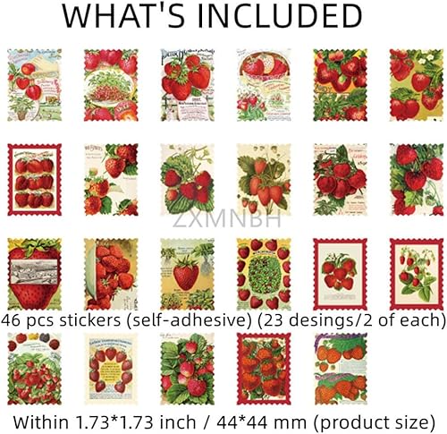 Miniatura 2 de ZXMNBH Pegatinas para kit de álbumes de recortes, huerto de fresas, papel estético, diario, diario, suministros decorativos, 46 unidadescaja