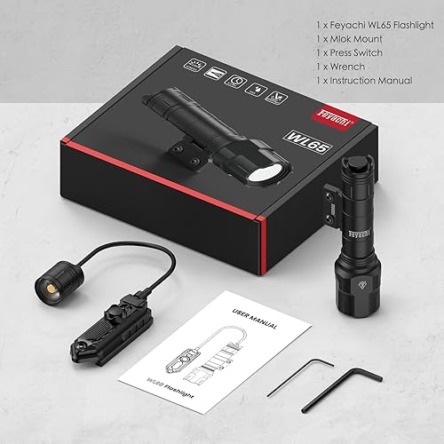 Vista 27 de Feyachi Rifle Light 1200LM 22500Candela WL25 Tactical AR linterna LED luz al aire libre con interruptor de presión y montaje en riel Picatinny, 3