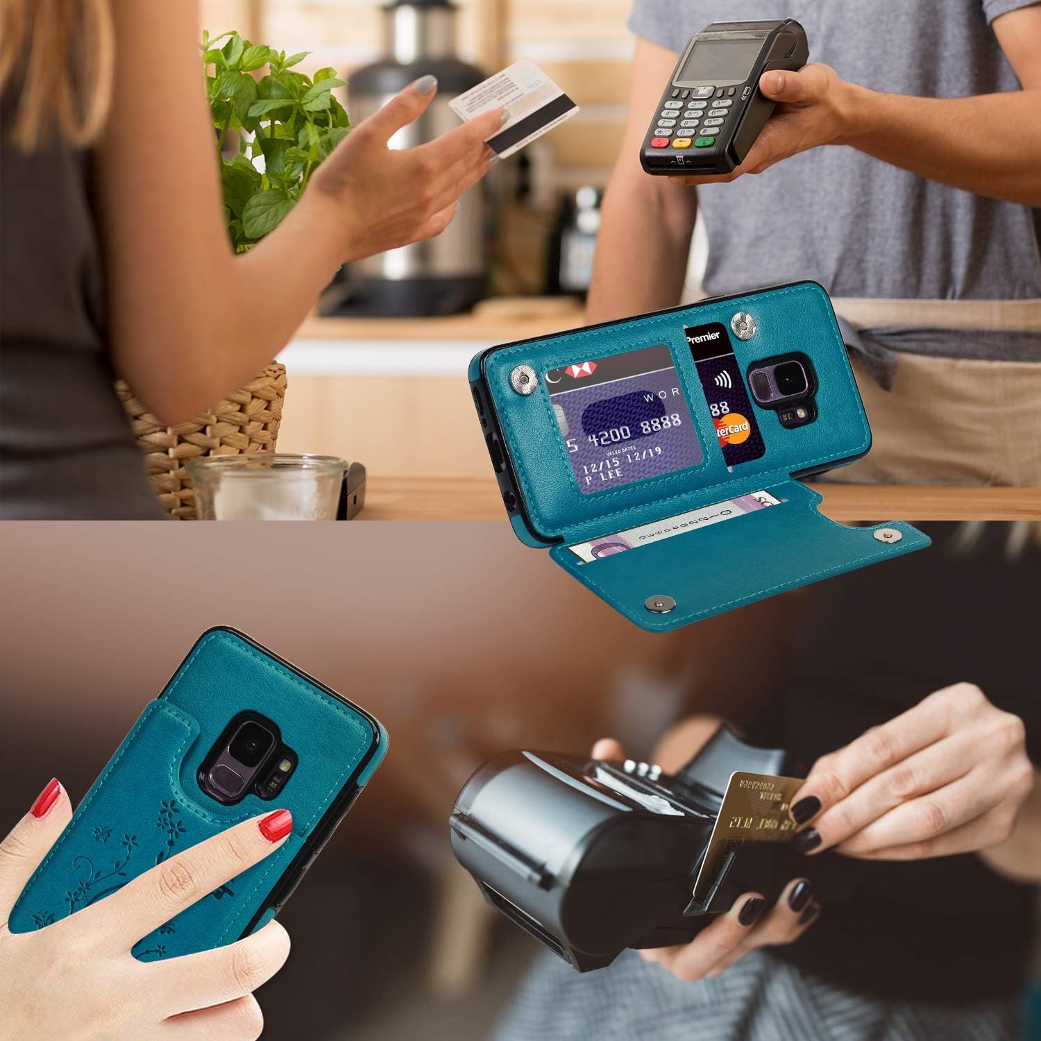 SUPWALL Compatible with Galalxy S9 Wallet Case with Card Holder, Premium PU Leather Kickstand Card Slots Case, Double Magnetic Clasp and Durable Shockproof Cover for Galalxy S9, Blue