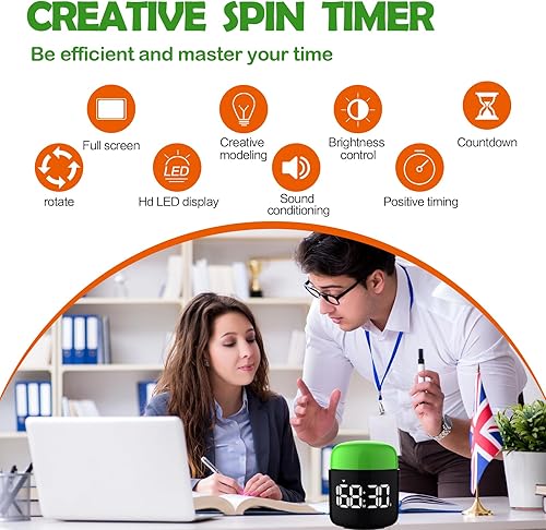 Miniatura 3 de Temporizador de giro de mesa, cronómetro con pantalla LED grande, alarma silenciosa y fuerte, cuenta regresiva de 199 minutos y más, luz nocturna