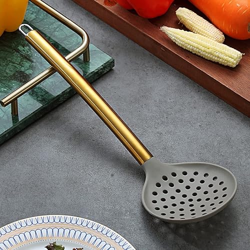 Miniatura 2 de Berglander - Colador antiadherente de silicona con mango chapado en oro de titanio, desnatadores de cocina para utensilios de cocina antiadherentes,