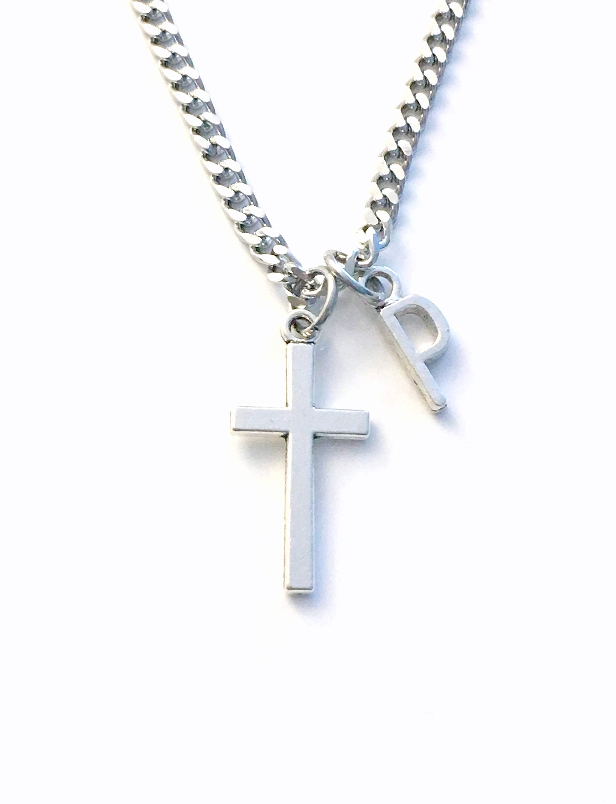 Cross Necklace for Man, 3mm Stainless Steel Curb Chain won't tarnish, 18", 20", 22" or 24" Length Men Christian Jewelry, Religious Gift for Confirmation Present Son Grandson, Husband Boyfriend Godson