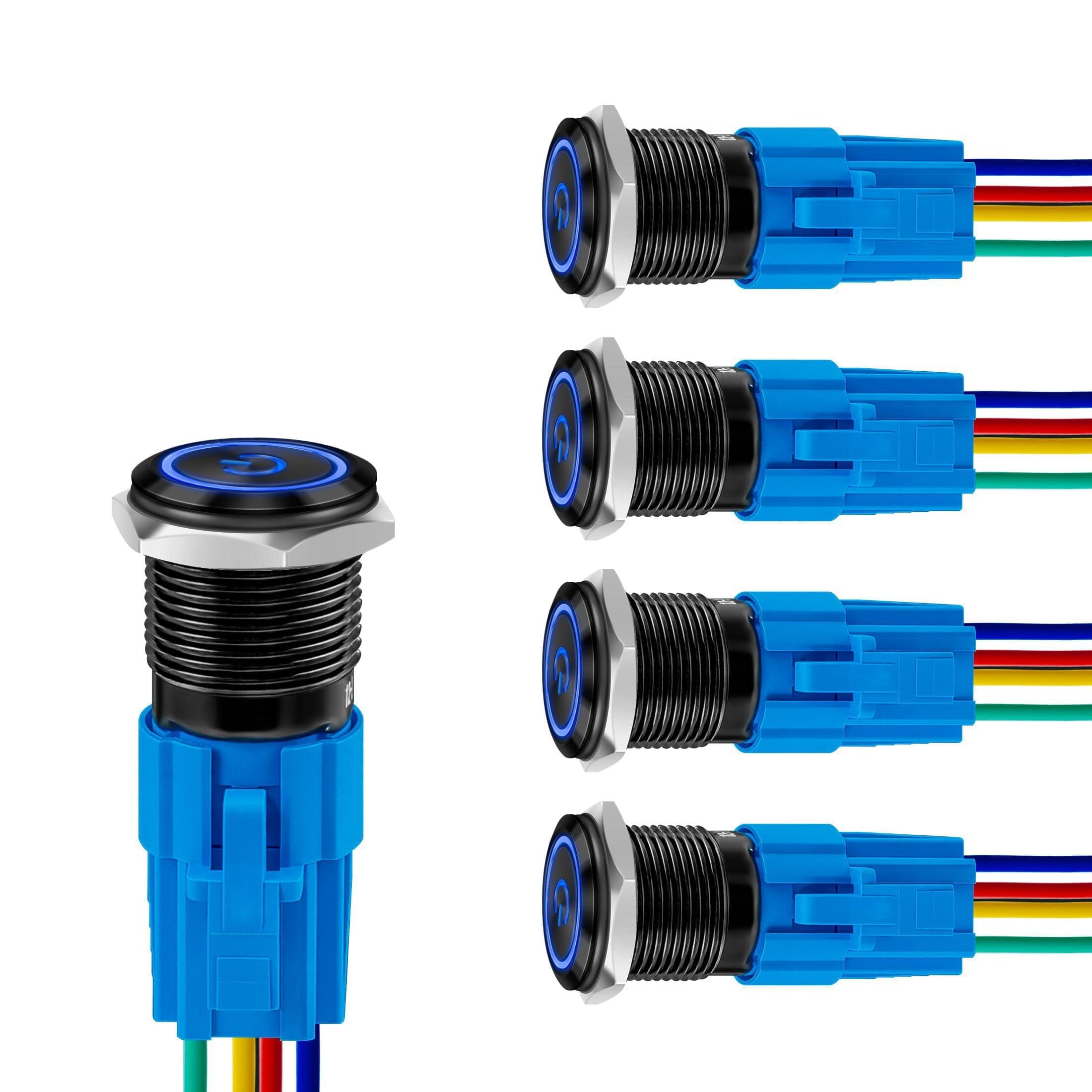 Snapklik.com : 16mm 12-24V LED Blue, Latching Push Button Switch ...