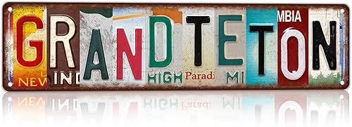 Letrero vintage de metal para decoración de pared de entrada de Grand Teton Street Sign para pintoresco punto emblemático, bar, garaje