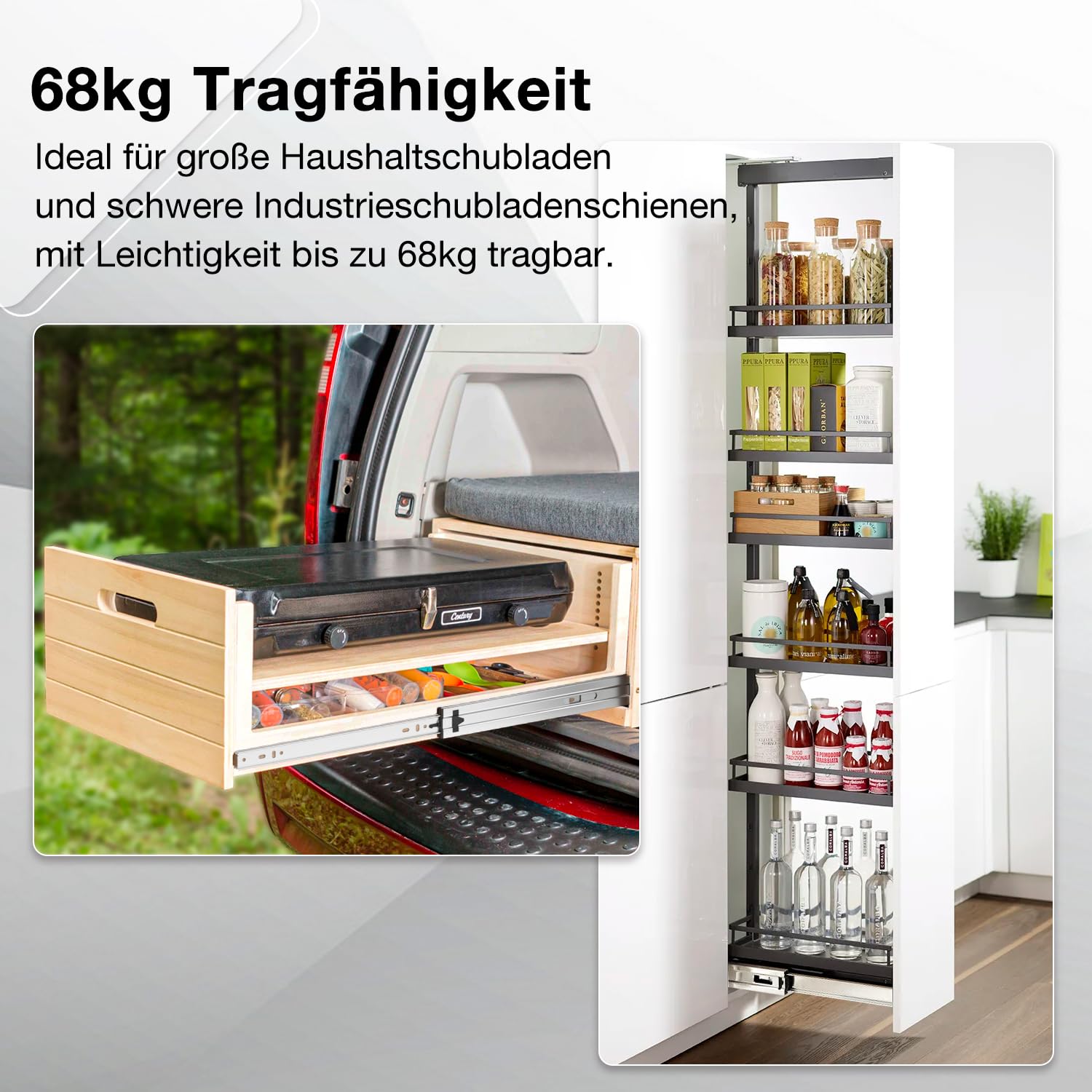 Strapazierfähige Schubladenschienen, Vollauszugschienen, 30,5 cm, 35,6 cm, 40,6 cm, 40,6 cm, 50,8 cm, 52,2 cm, 26 cm, 28 cm, 30 cm, 32 cm, 34 cm, 91,4 cm, 96,5 cm, 1 Paar