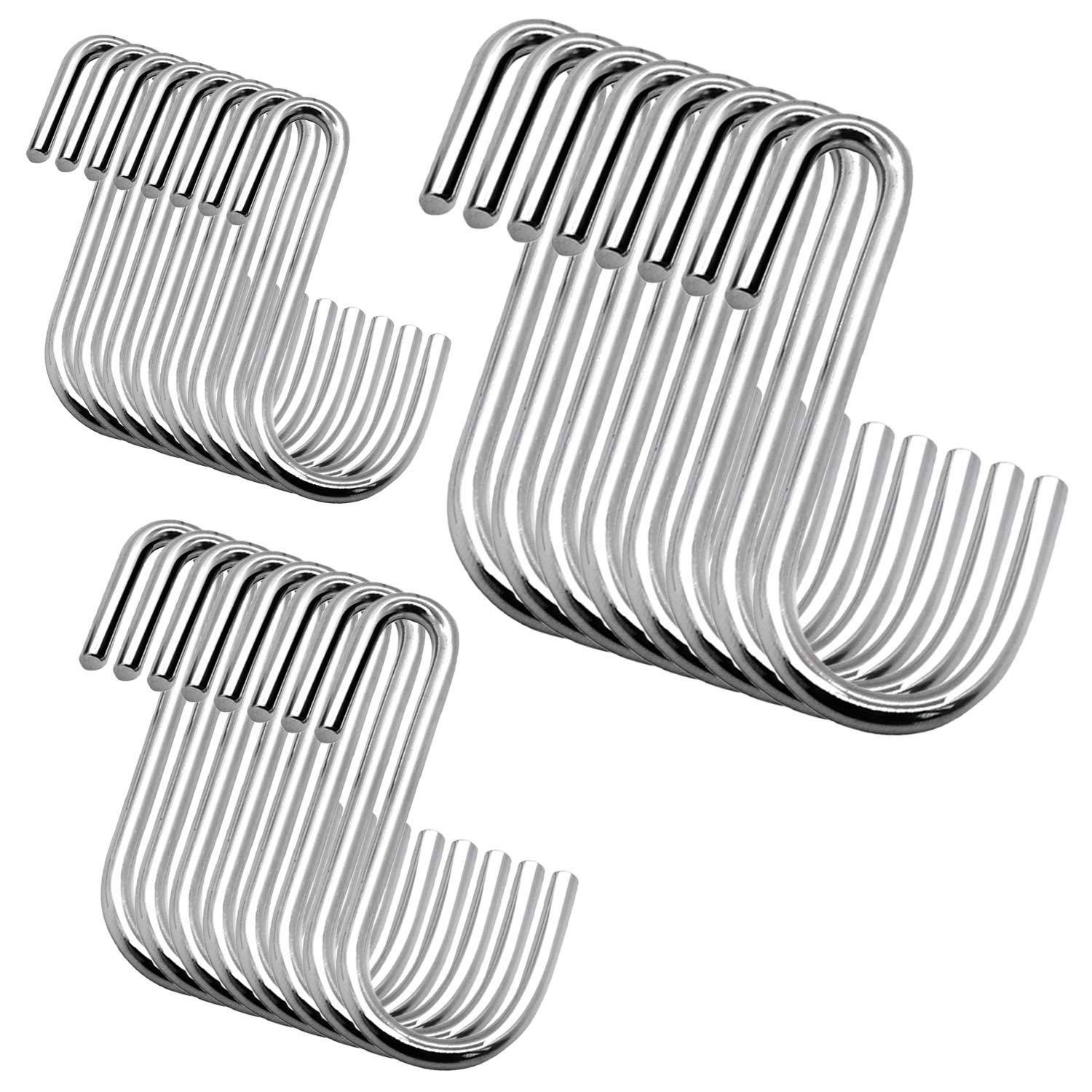 YourGift 24 Pack Heavy Duty S Hooks Silver S Shaped Hooks Hanging Hangers Hooks for Kitchen, Bathroom, Bedroom and Office(24 Pack/Silver/Small+Medium+Large) — image 1
