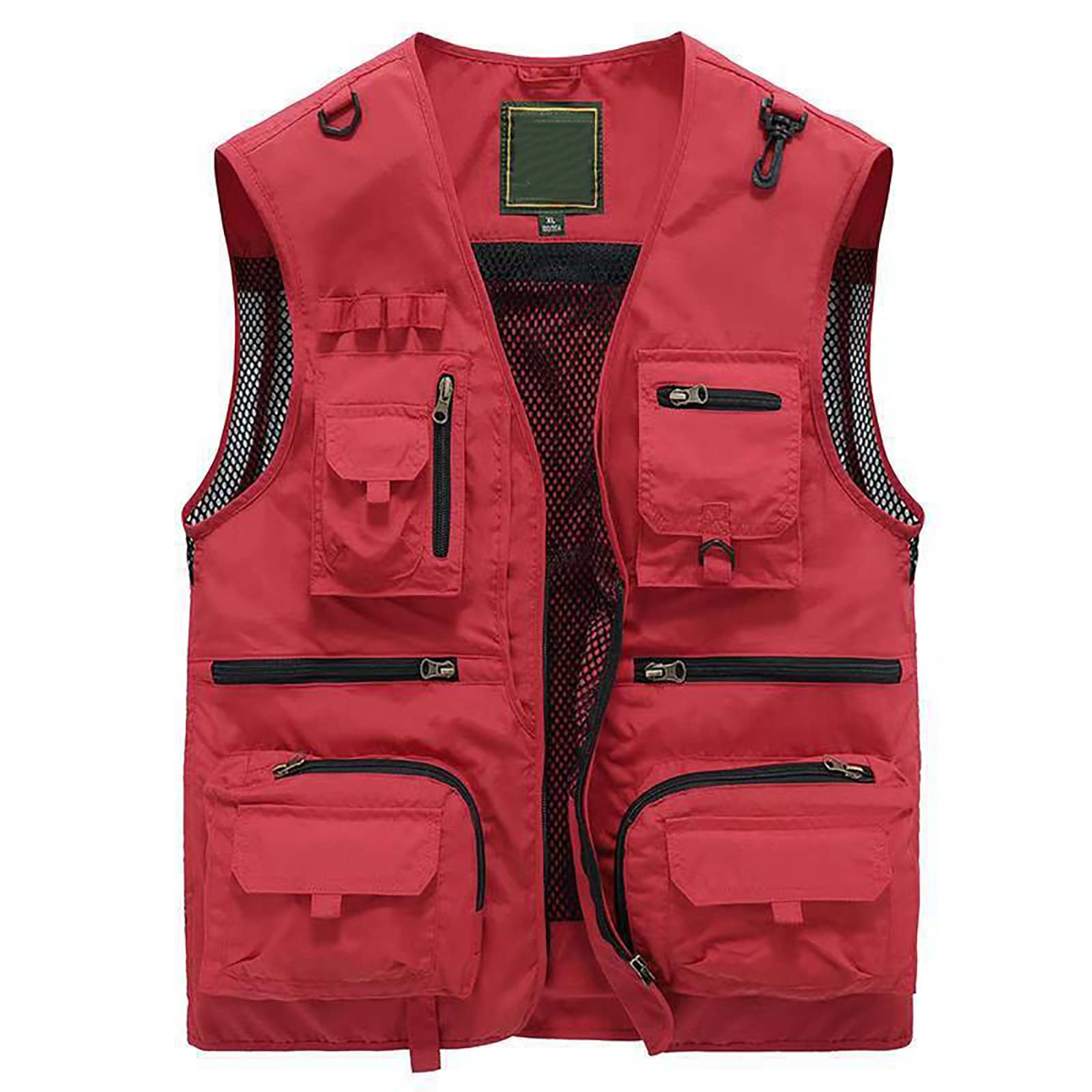 Hombres Chaleco de Pesca Secado Rápido Respirable Chaleco con Multibolsillos para Pesca Fotografía Caza Cámping Viajes(Size:6XL,Color:Rojo)