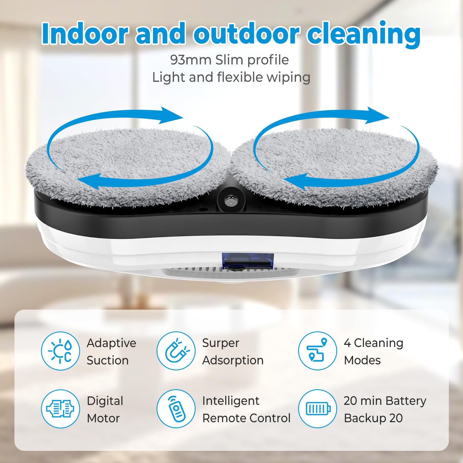Fensterreinigungsroboter, 5600 Pa, automatischer Fensterreiniger, mit Wassersprüher, 3 Reinigungsmodi, Sicherheitssystem, für alle glatten Oberflächen, 10 Tücher (5600 Pa)