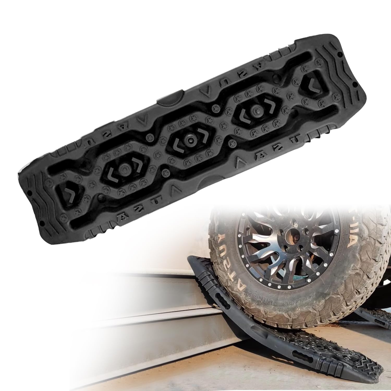 Recovery Traction Tracks Sand Mud Snow Track Tire Ladder 10T Off-road Traction Board Portable Vehicle Extraction Traction Mat for 4X4 Jeep Truck Auto Emergency Tire Traction Tool Black(1pc)