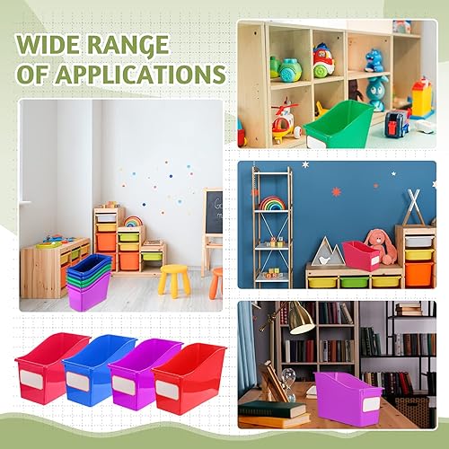 Miniatura 5 de Teling 12 Pieces Book Bins for Classroom Magazine Folder File and Binder Holders with 30 Sheets Name Labels Colorful Plastic Book Storage Bins for