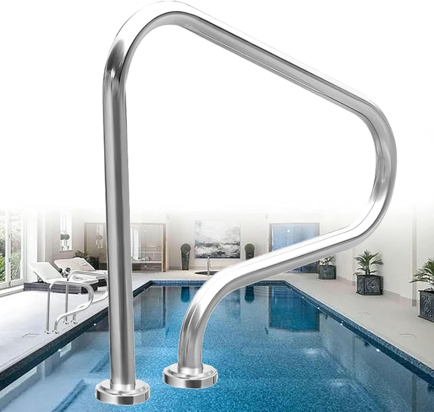 Pool Handrails Pool Safety Handrails, 3 Bend Pool Handrails with Quick Install Support Plate and Perfect Handle Pool Railings for Indoor and Outdoor Swimming Pools