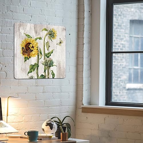 Miniatura 6 de Letrero de metal de girasoles de granja otoñal de 12 x 12 pulgadas, placa de metal retro de granja, girasoles dorados, pintura al óleo, placa