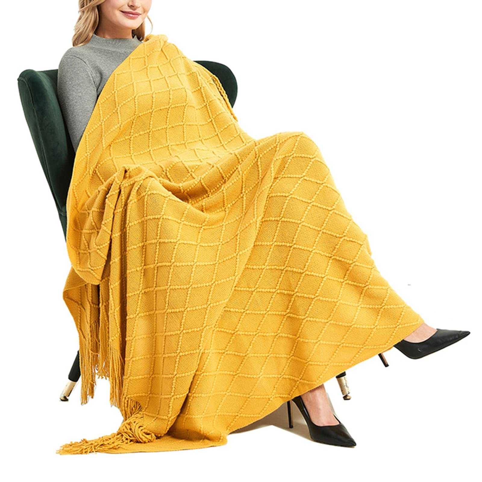 Foulard Femme Jaune, Écharpe Unisexe Fibre Acrylique Châle à Franges Couverture de Grande Taille Sciarpa Calda Alla Moda