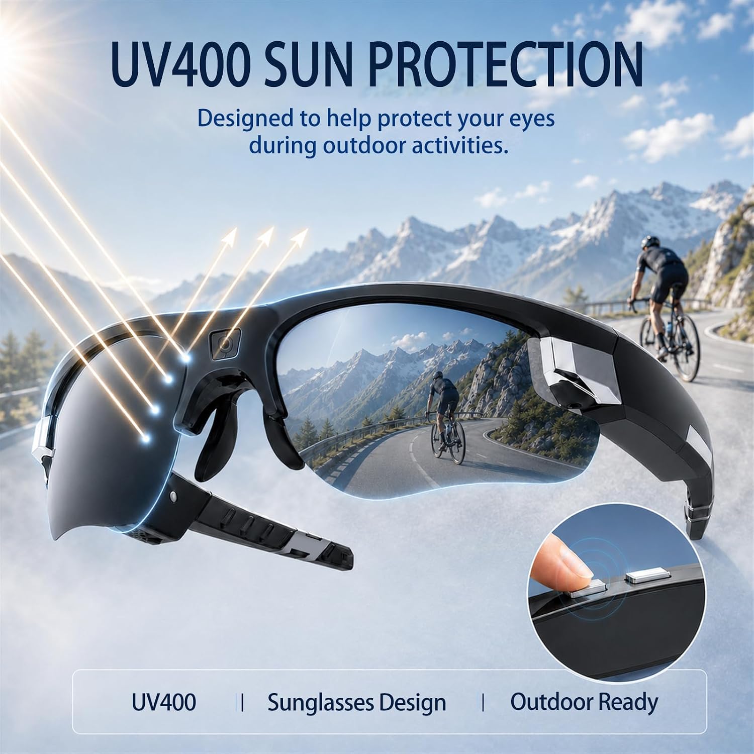 Camera Glasses, 1080P Video Recording & 8MP Photos, Sunglasses with Camera