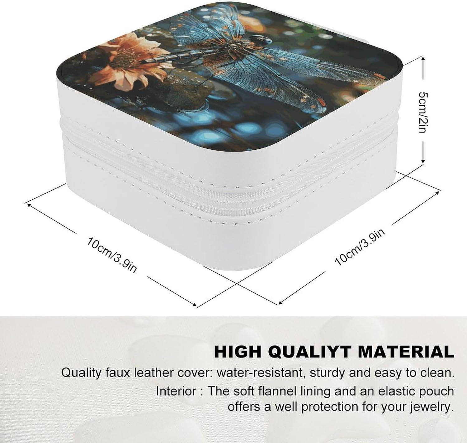 PU Leather Storage Box,Dragonfly Flying on The Pond Printed Portable Jewelry Box Mini Travel Storage Box Women's Jewelry Storage Rack for Necklace Earrings Bracelets Rings image 2