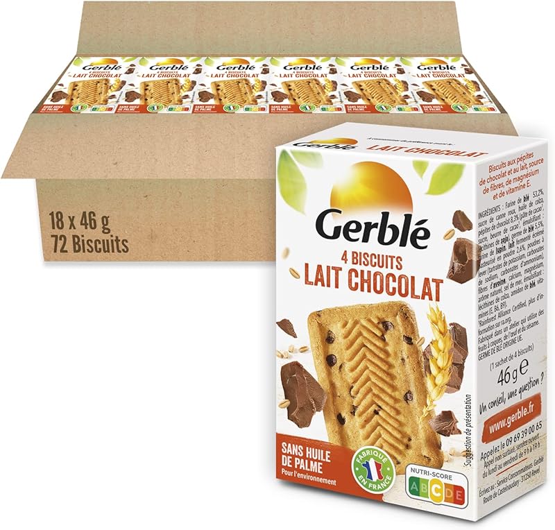GERBLÉ – Biscuits Lait Chocolat Pépites Fondantes – Réduit en Sucres – Source de Vitamines & Magnési