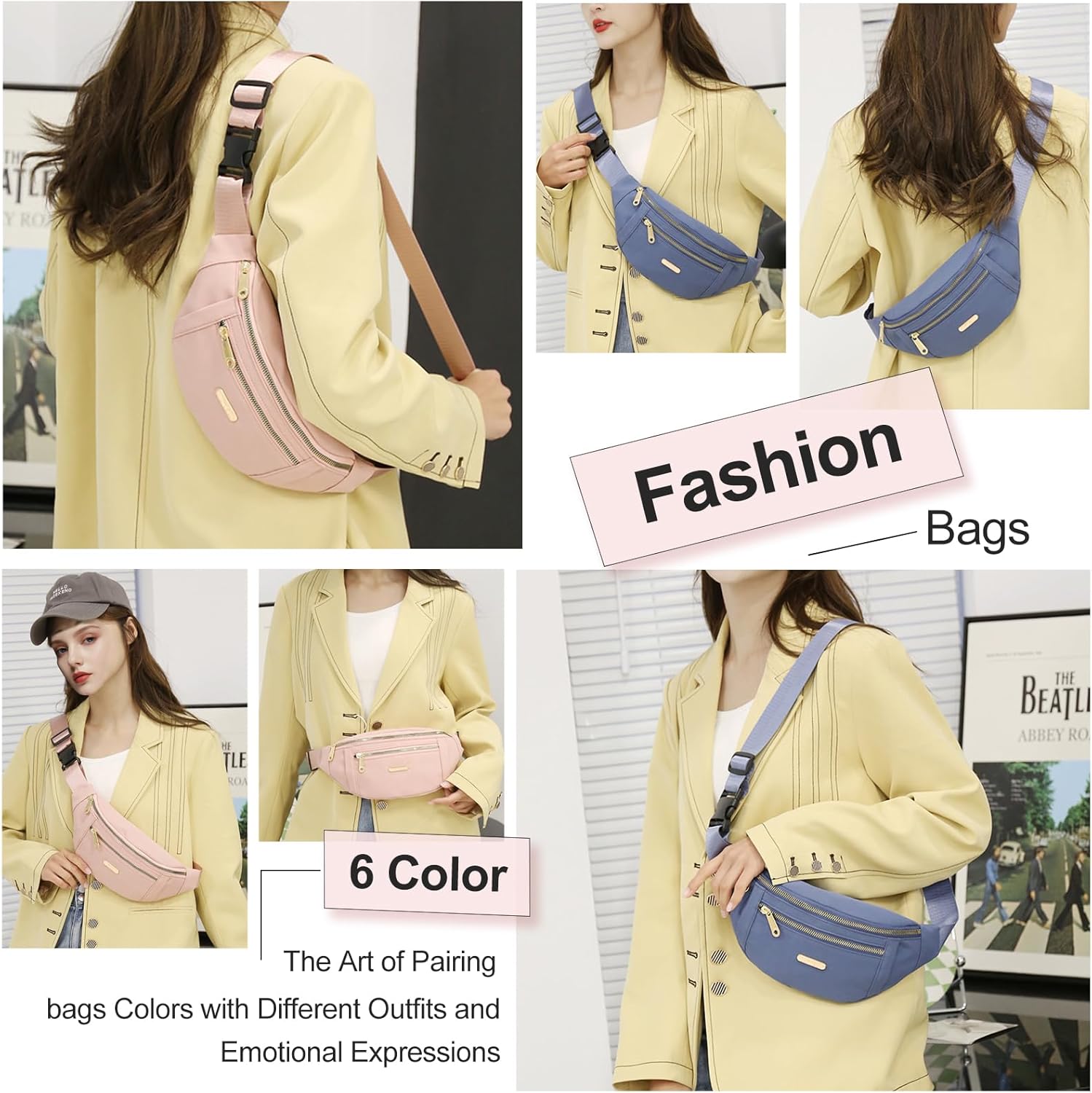 6 Pcs Fanny Pack Waist Pack Crossbody Waist Bag with Adjustable Strap for Women Men for Traveling Running Sports Workout - Image 2