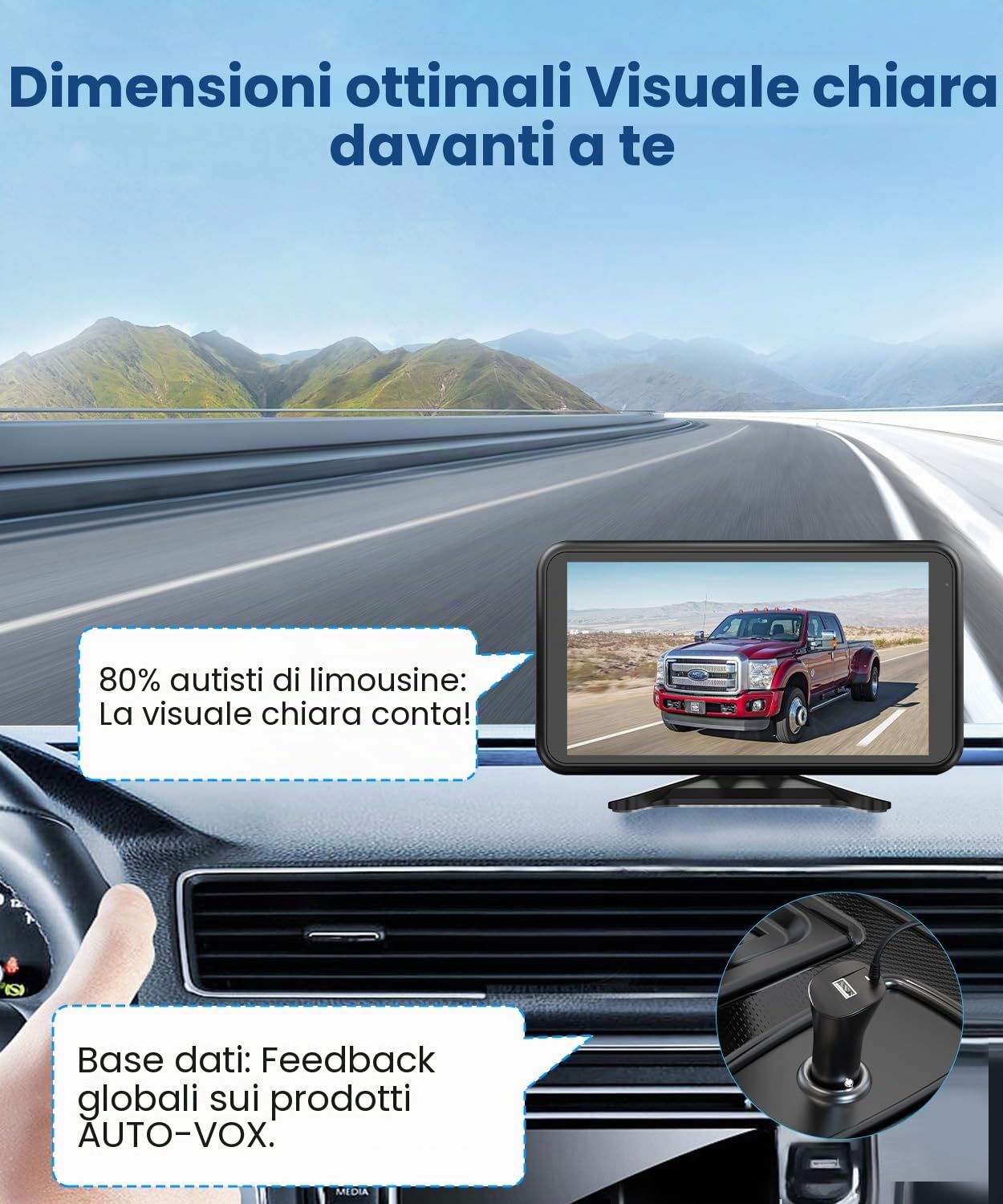 AUTO-VOX Telecamera posteriore wireless: 4,8 pollici HD 1080P visione notturna IP69K impermeabile facile montaggio telecamera posteriore per auto, camion, camper, segnale
