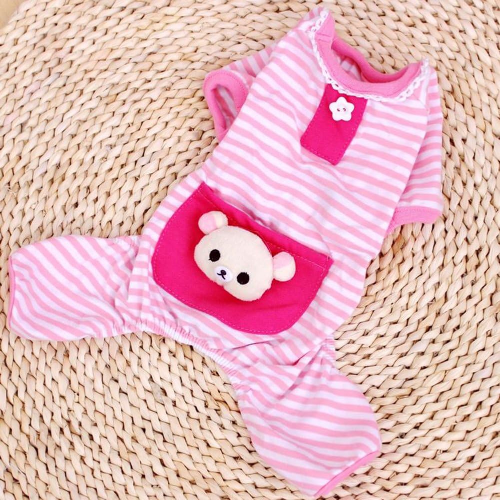 S WIDEN ELECTRIC Dog Pajamas Pet Jumpsuit Easy to Put Off/On Striped Four-Feet Clothes Dog Cotton Pocket Pajamas