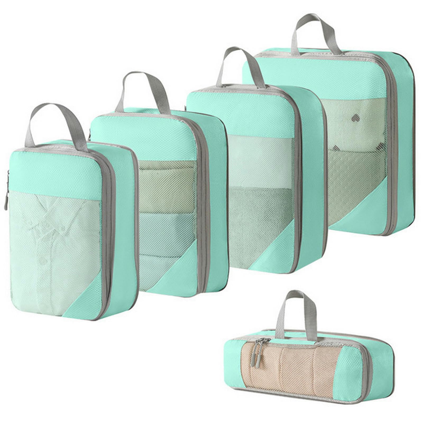 Kostki do pakowania 5 6 szt. Podróżny przenośny organizer do bagażu Torby do przechowywania Pakowanie kompresyjne Torby na buty Z siatką Lekka składana torebka Pouch-5pcs-hbl