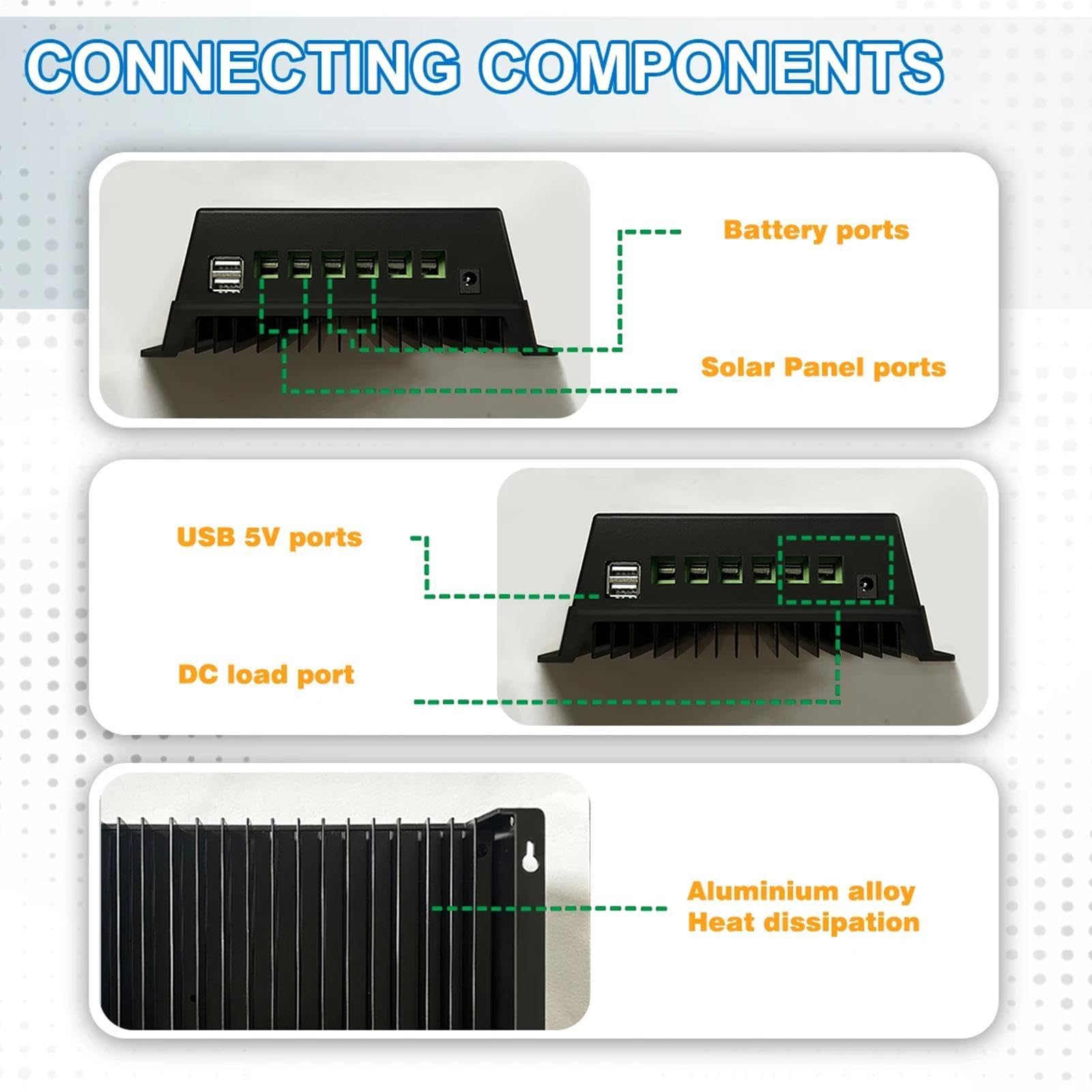 Regulador solar USB, regulador de carga solar ajustable con pantalla LCD | panel de carga de monitoreo intuitivo para , villa, , luces de calle, yate