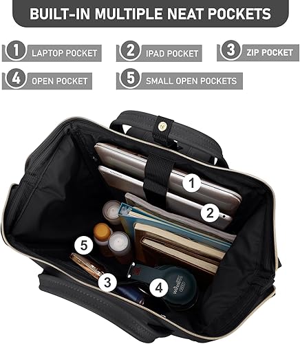 Miniatura 3 de Kah&Kee - Mochila de cuero con compartimento para laptop, ideal para viajes, escuela, para mujeres y hombres, Negro), PU1211