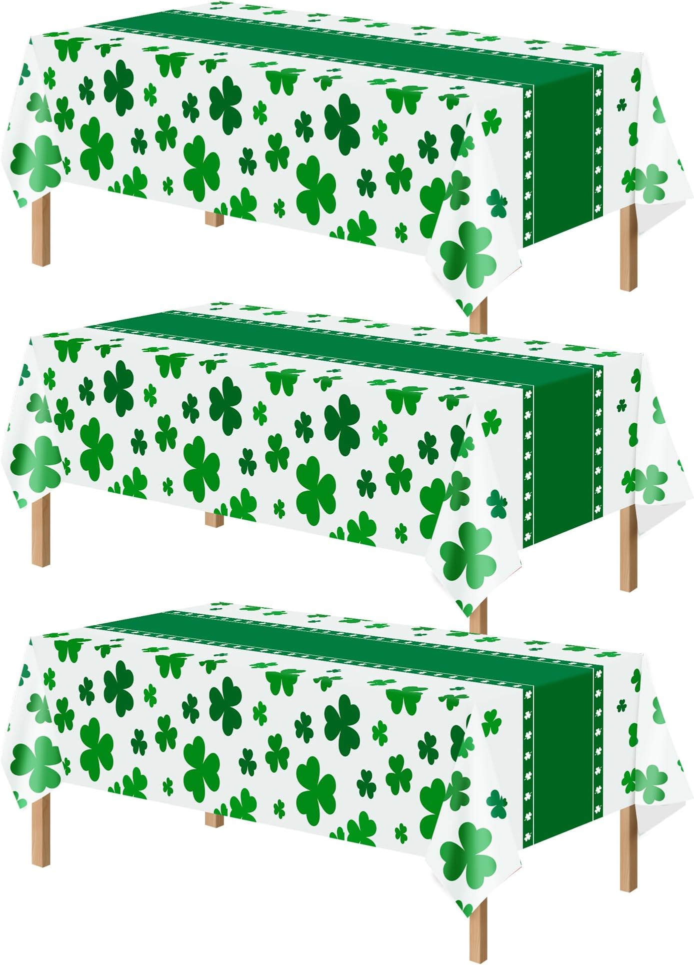 Kelool St Patricks Day Decorations,3 Pack St Patricks Day Tablecloth,Green Plastic Table Cloth Disposable,Table Cover for Shamrock Decorations,Shamrock Rectangle Tablecloth 54 x 108 Inch