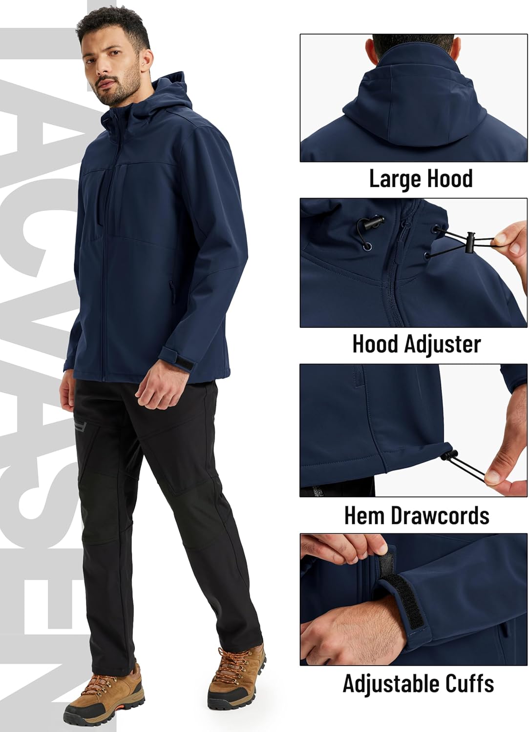 TACVASEN Men's Softshell Jacket with Hood Waterproof Fleece Coat Winter Windbreaker Lightweight Rain Jackets - Image 6