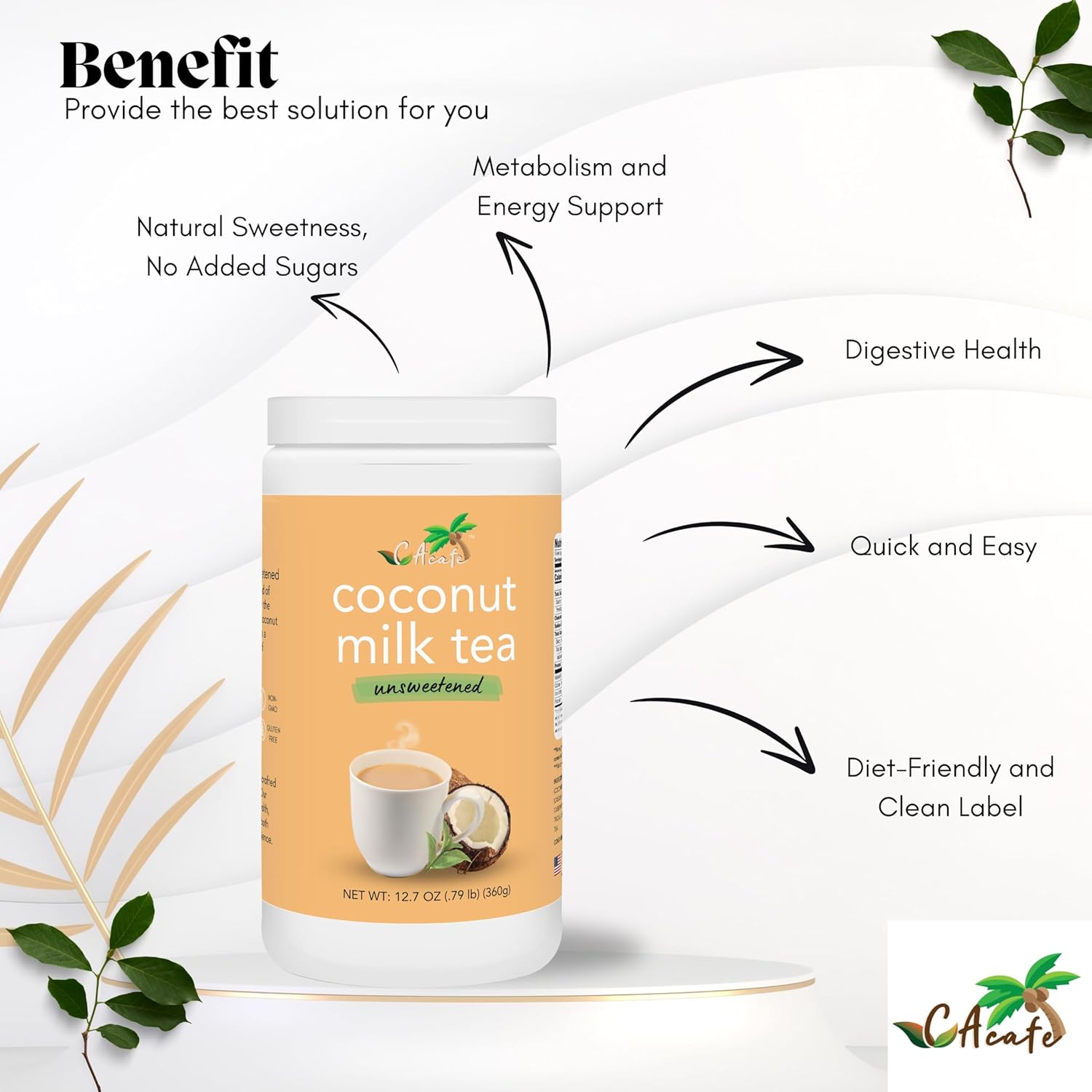 CAcafe Coconut Tea Unsweetened, Premium Black Tea infused with Creamy Coconut, No Added Sugar, Make Iced or Hot, Packed with Antioxidants, Provides Natural Energy and Stress Relief (2-Pack)