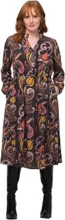 Ulla Popken Damen große Größen Übergrößen Plus Size Kleid, Tunnelzug, Stehkragen, V-Ausschnitt, Langarm schwarz 42+ 820662100-42+
