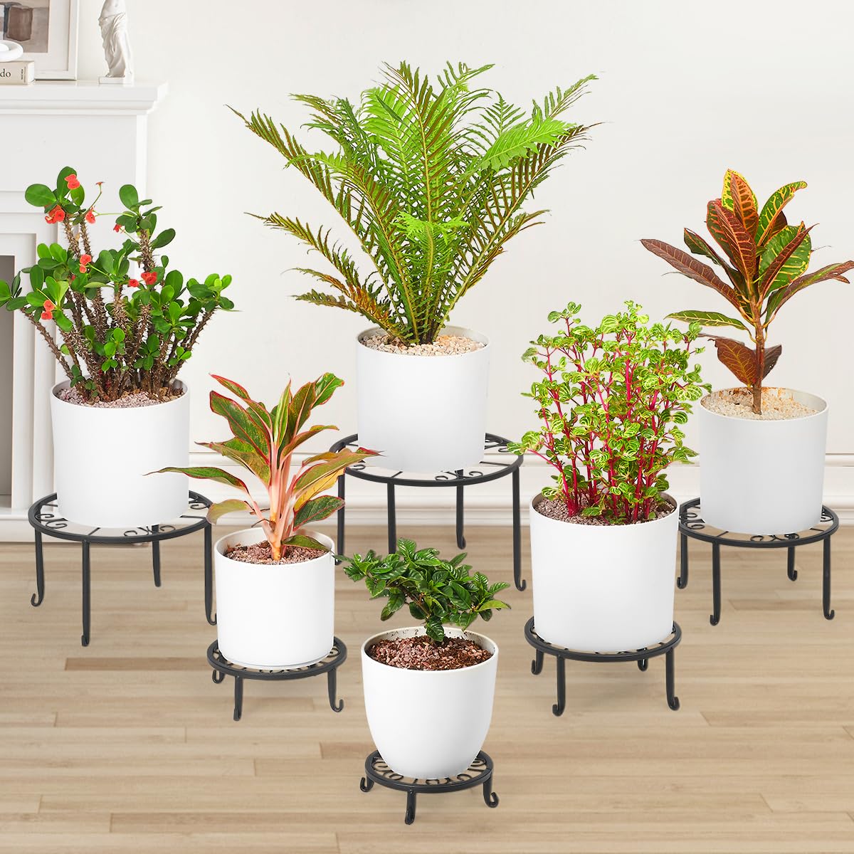 6-Pack Metal Plant Stands for Outdoor Indoor Plants, Free-installation Flower Pot Stands Rustproof Garden Container, Heavy Duty Plant Stands Shelf for Patio&Multiple Usage