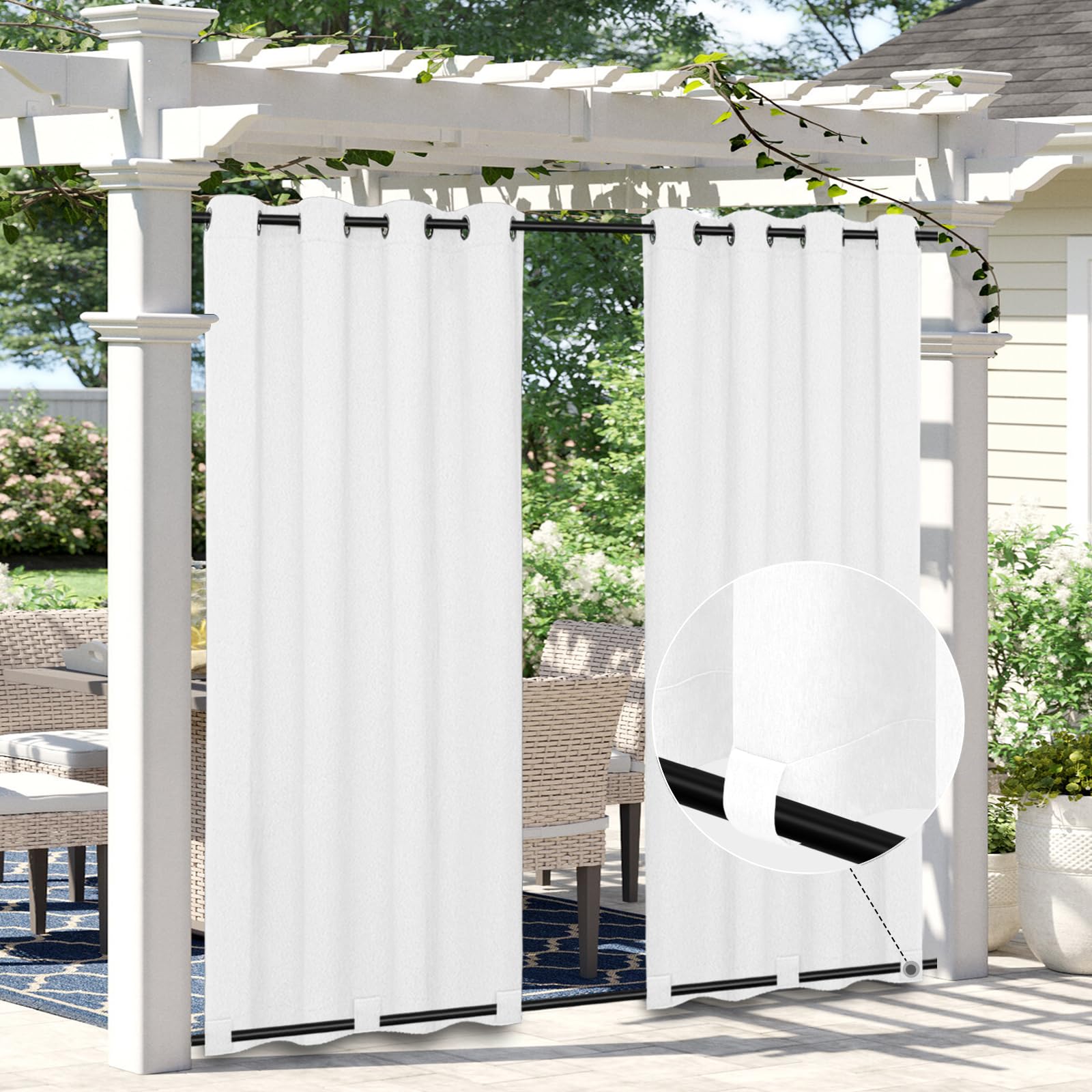 Rideaux dextérieur anti vent et pluie pour terrasse avec languettes bas