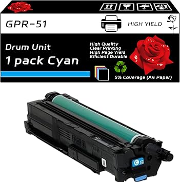 GPR-51 Drum Unit Compatible for Canon imageRUNNER Advance C250iF C255iF C350iF C350P C355iF Printers, with Chip, High Yield 37200 Pages, Clear Printing Cyan