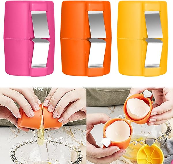 3 PCS Egg Shell Opener Egg Separator for Raw Eggs,Hard Boiled Egg Peeler Egg Cube Egg Separator,Quickly Cutting Off Cooked Eggs,Stainless Steel Eggshell Breaker Kitchen Gadgets (3 pcs) - 1